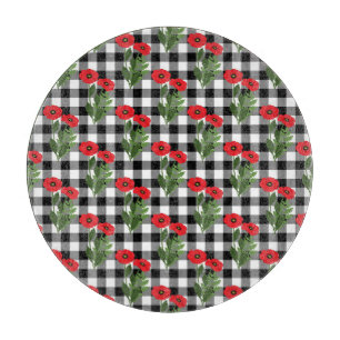 Shabby Chic Rot, Schwarz & Weiße Mohnblumen Blumen Schneidebrett