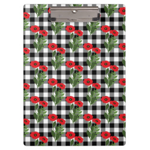 Shabby Chic Rot, Schwarz & Weiße Mohnblumen Floral Klemmbrett