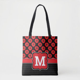 Shabby Chic Rot und Schwarz Mohn Blumen Monogramm Tasche