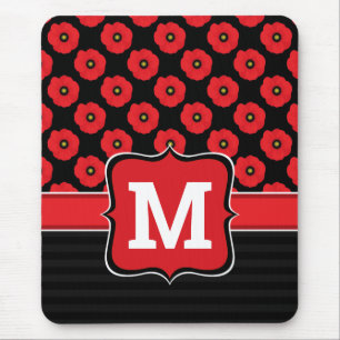 Shabby Chic rote und schwarze Mohnblumen Blumenmon Mousepad