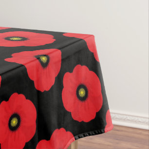 Shabby Chic rote und schwarze Mohnblumen floral Tischdecke