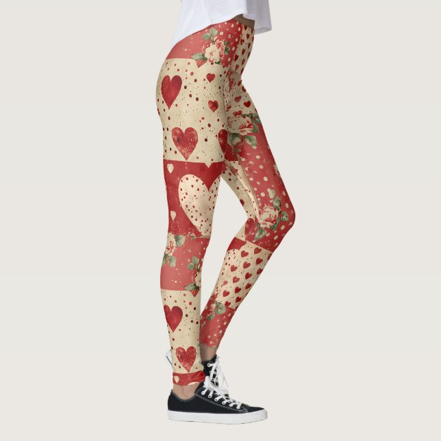 Shabby Chic rotes Patchworkmuster Leggings (Rechts)