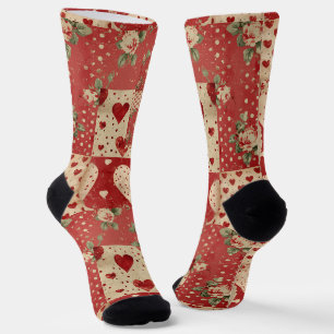 Shabby Chic rotes Patchworkmuster Socken