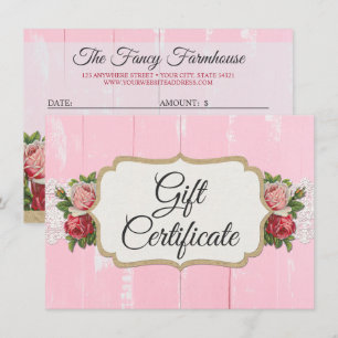 Shabby Chic Rustic Wood Pink Geschenkgutschein Kar Einladung