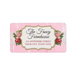 Shabby Chic Rustikal Holz Rosa Florale Rosen Adres Adressaufkleber
