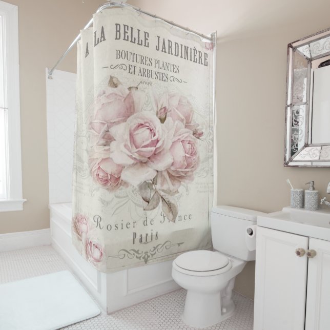 Shabby Chic, rustikal, Vintag, blumenreich, Collag Duschvorhang (Beispiel)