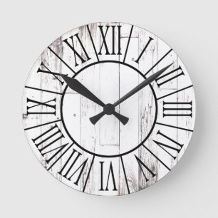 Shabby Chic Rustikal Weiß Holz Landhaus Bauernhaus Runde Wanduhr