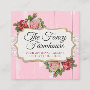 Shabby Chic Rustikales Holz Rosa Flora Vintage Ros Quadratische Visitenkarte