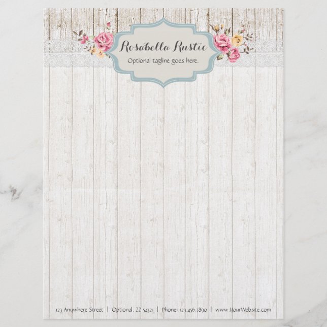 Shabby Chic-rustikales mit Blumenholz u. Vintage Briefbogen (Vorderseite)