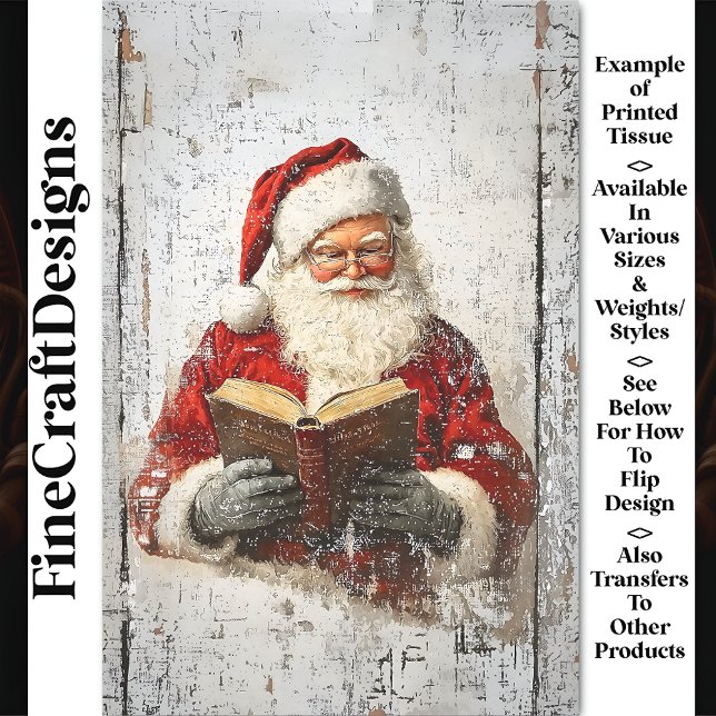 Shabby Chic Santa Reading auf Holz AY8 Decoupage Seidenpapier (Von Creator hochgeladen)