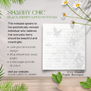 Shabby Chic Schwarz & Weiß Schmetterling Floral Li Notizblock