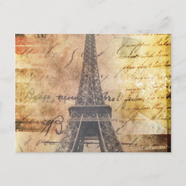 Shabby Chic Scripts Vintag Paris Eiffel Tower Postkarte (Vorderseite)