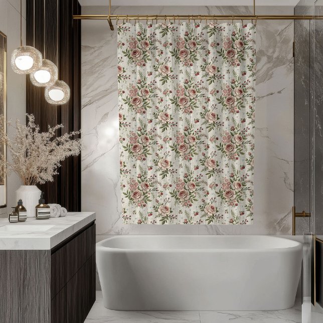 Shabby Chic Shower Curtain Soft Pastel Flowers Duschvorhang (Shabby Chic Shower Curtain Soft Pastel Flowers)