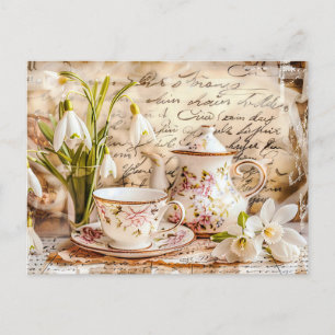 shabby chic Snowdrops and Teacups in Vintage Style Postkarte