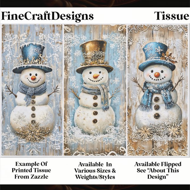 Shabby Chic Snowmen Blue Gold EL8L Decoupage Seidenpapier (Von Creator hochgeladen)