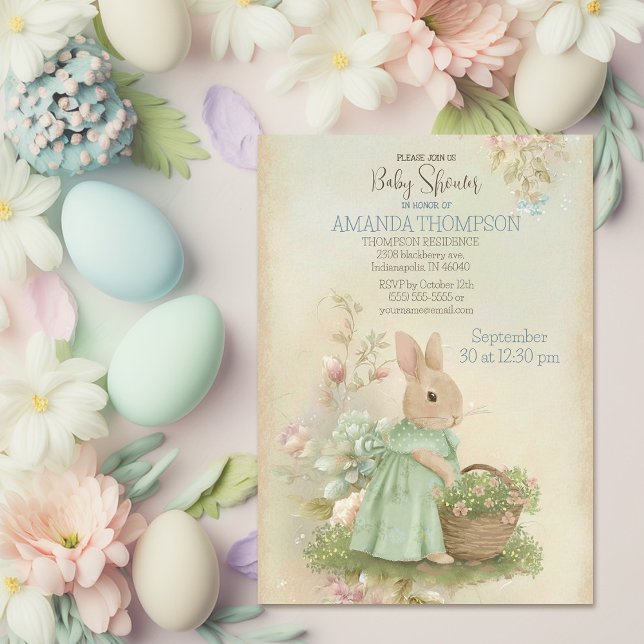 Shabby Chic Spring Baby shower de lapin Invitation (Créateur téléchargé)