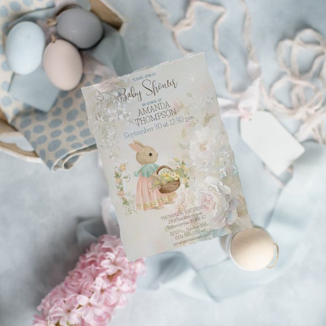 Shabby Chic Spring Baby shower de lapin Invitation (Créateur téléchargé)