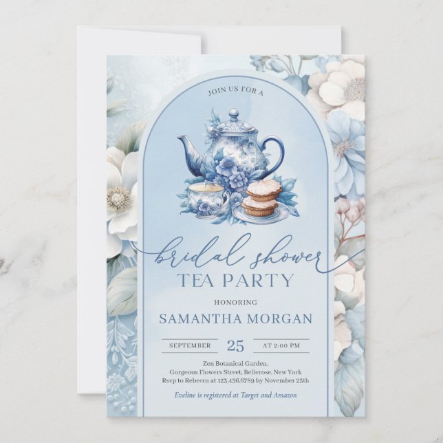 Shabby Chic staubblaues Bridal Tee Party Einladung (Vorderseite)