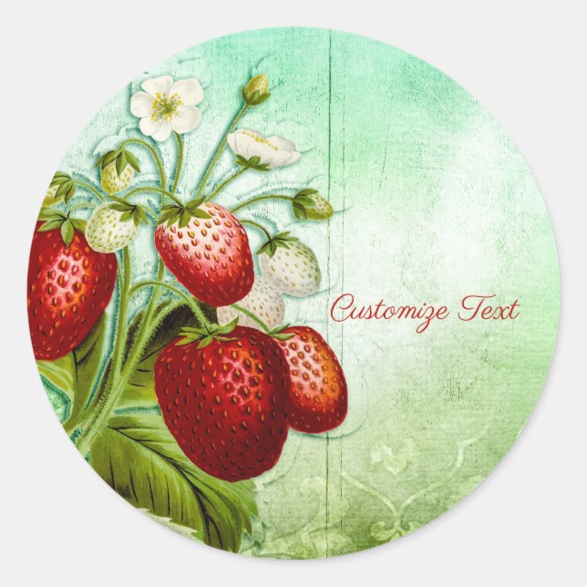 Shabby Chic Strawberry Patch personalisieren Runder Aufkleber (Vorderseite)