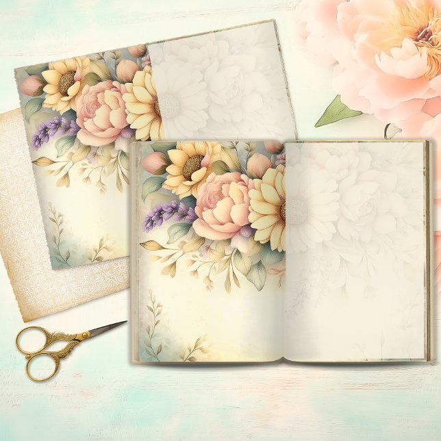 Shabby Chic Sunflower & Peony Junk Journal Page (Von Creator hochgeladen)