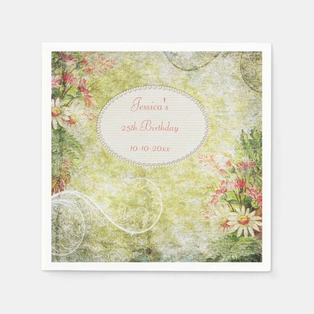 Shabby Chic Sweet 25. Geburtstag & Wildblumen Serviette (Vorderseite)