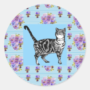Shabby Chic Tabby Katzenpflaster Streifen Aufklebe Runder Aufkleber