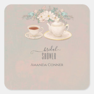 Shabby Chic Tea Party Brautjungfernabschied Quadratischer Aufkleber