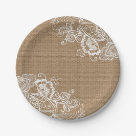 Shabby Chic-Teller für Burlap- und Spitzenpapiere Pappteller