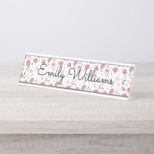 Shabby Chic Tiny Hübsch Pink Roses White Feminine Schreibtischnamensplakette