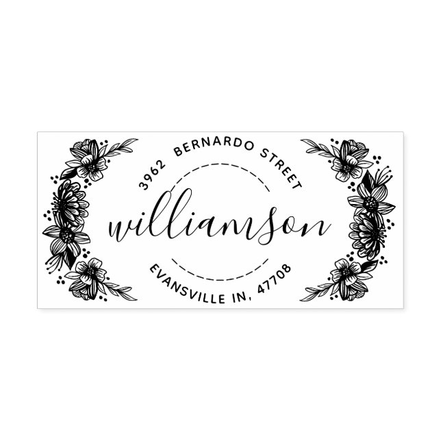Shabby Chic Trendy Floral Name & Anschrift Gummistempel (Prägung)