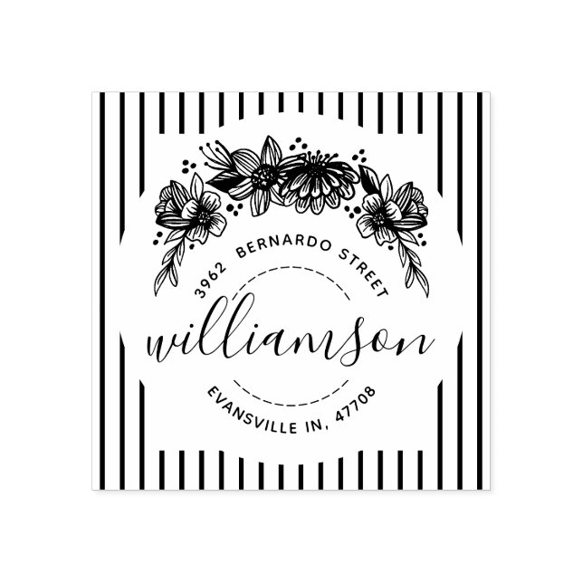 Shabby Chic Trendy Floral & Streifen Name und Ansc Gummistempel (Prägung)