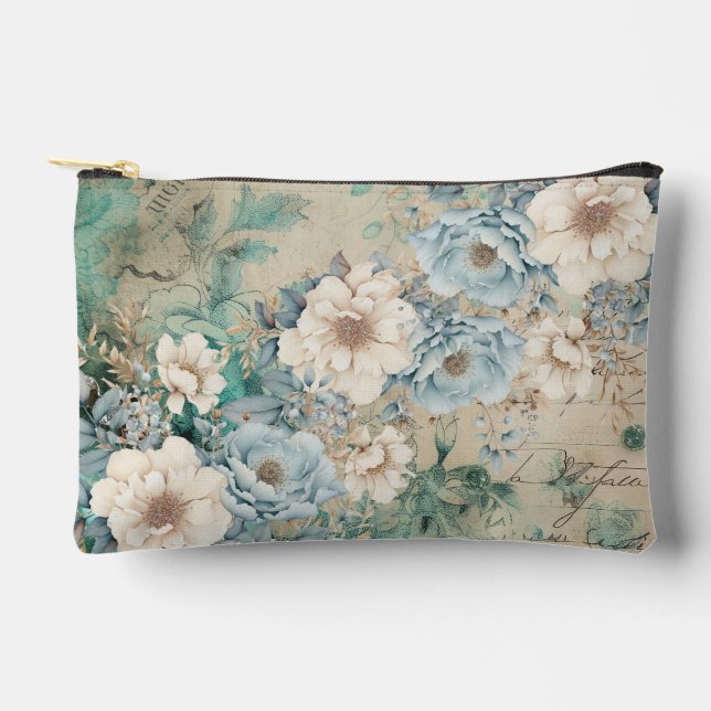 Shabby Chic Turquoise Pastel Sac à maquillage Flor (Recto)