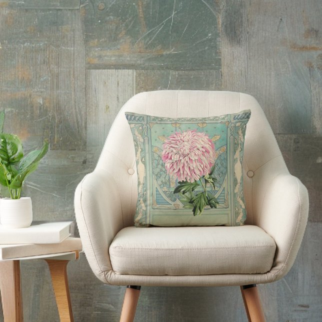 Shabby Chic Turquoise Pink Floral Chrystanthema Kissen (Von Creator hochgeladen)