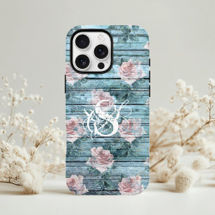 Shabby Chic Turquoise Pink Floral Monogram Case-Mate iPhone Hülle