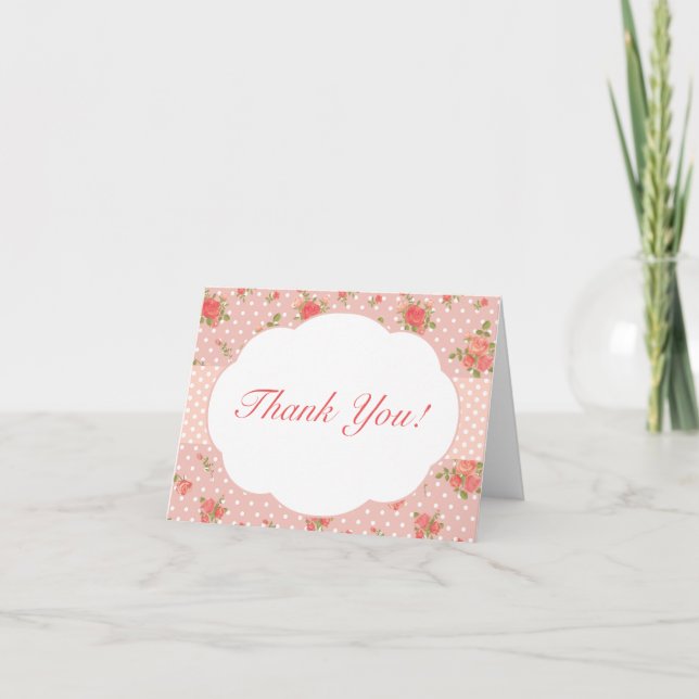 Shabby Chic Vielen Dank Note Card, Pink Dankeskarte (Vorderseite)