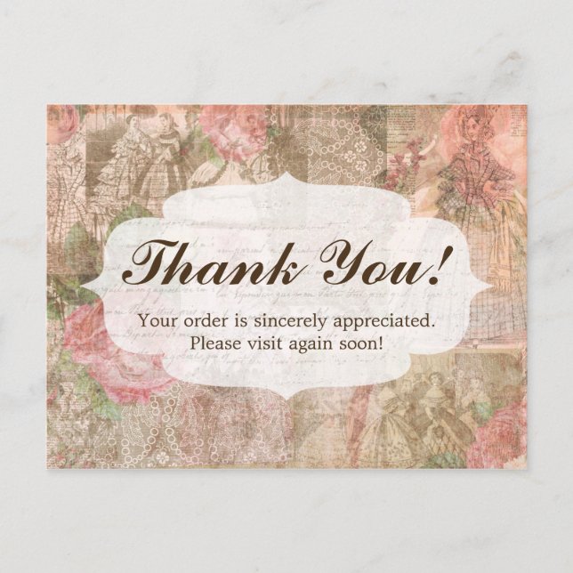 Shabby Chic Viktorianisch Ladys Fashion Danke Postkarte (Vorderseite)