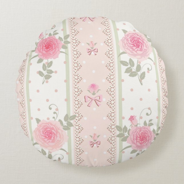 Shabby Chic, viktorianisch, mit Blumen, Tapete, Rundes Kissen (Vorderseite)