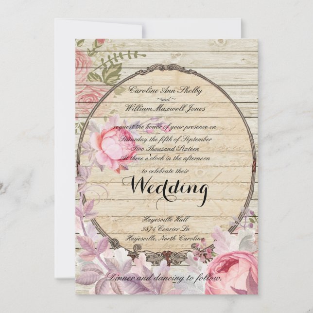 Shabby Chic Viktorianische Blume Hochzeit Einladun Einladung (Vorderseite)