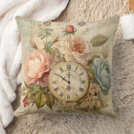 Shabby Chic Vintag Blush Blue Rose Blumenuhr Kissen