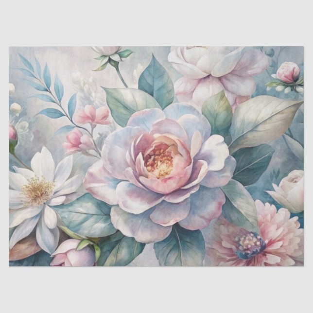 Shabby Chic Vintag Inspiriert Pastel Floral Seidenpapier (Vorderseite)