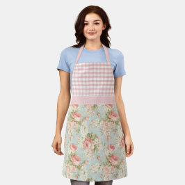 Shabby Chic Vintag Pink Roses Floral Gingham Schürze