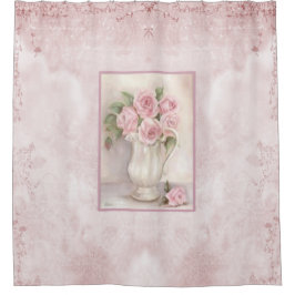Shabby Chic Vintag rosa Rosen in Vase Duschvorhang