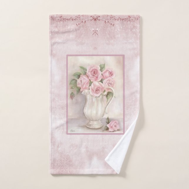 Shabby Chic Vintag rosa Rosen in Vase Handtuch (Handtuch)