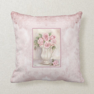 Shabby Chic Vintag rosa Rosen in Vase Kissen
