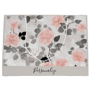 Shabby Chic Vintage Blumen Rosa Rosen Personalisie Große Geschenktüte