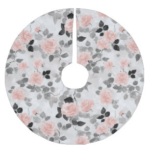 Shabby Chic Vintage Blumenrosa Rosen Polyester Weihnachtsbaumdecke