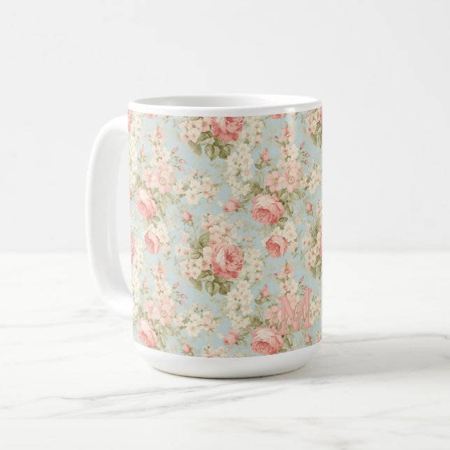 Shabby Chic Vintage Rosa Monogramm  Kaffeetasse (Vorderseite Links)