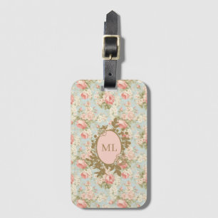 Shabby Chic Vintage Rosa Rosen Florales Monogramm Gepäckanhänger