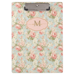 Shabby Chic Vintage Rosa Rosen Florales Monogramm Klemmbrett