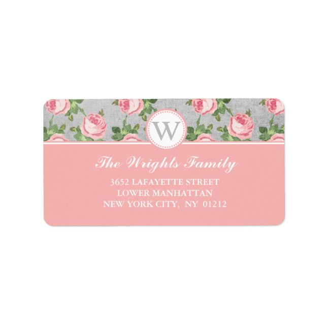 Shabby & Chic Vintage Rose Floral Personalisiert Adressaufkleber (Vorne)